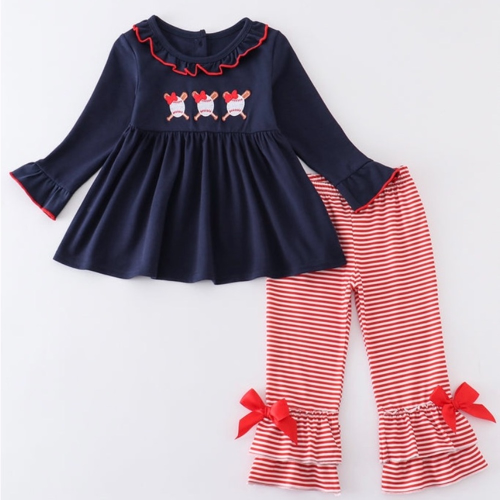 New Boutique Girls Baseball Set w/Ruffles & appliqués